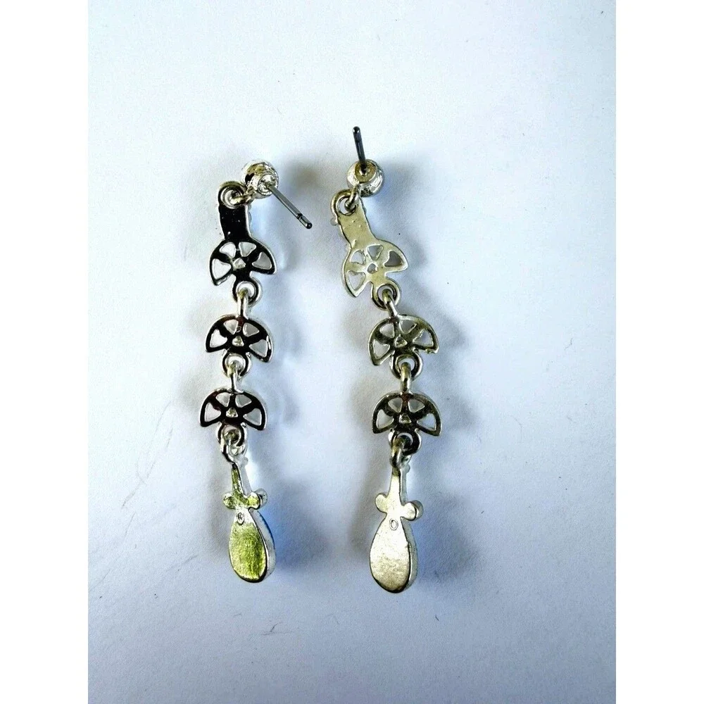 Vintage Blue Crystal Dangle Earrings Silver Tone Filigree Tiered Drop Victorian